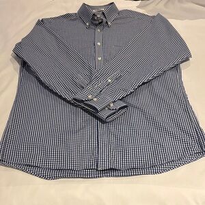 Izod Navy and White Gingham Button Down Shirt
